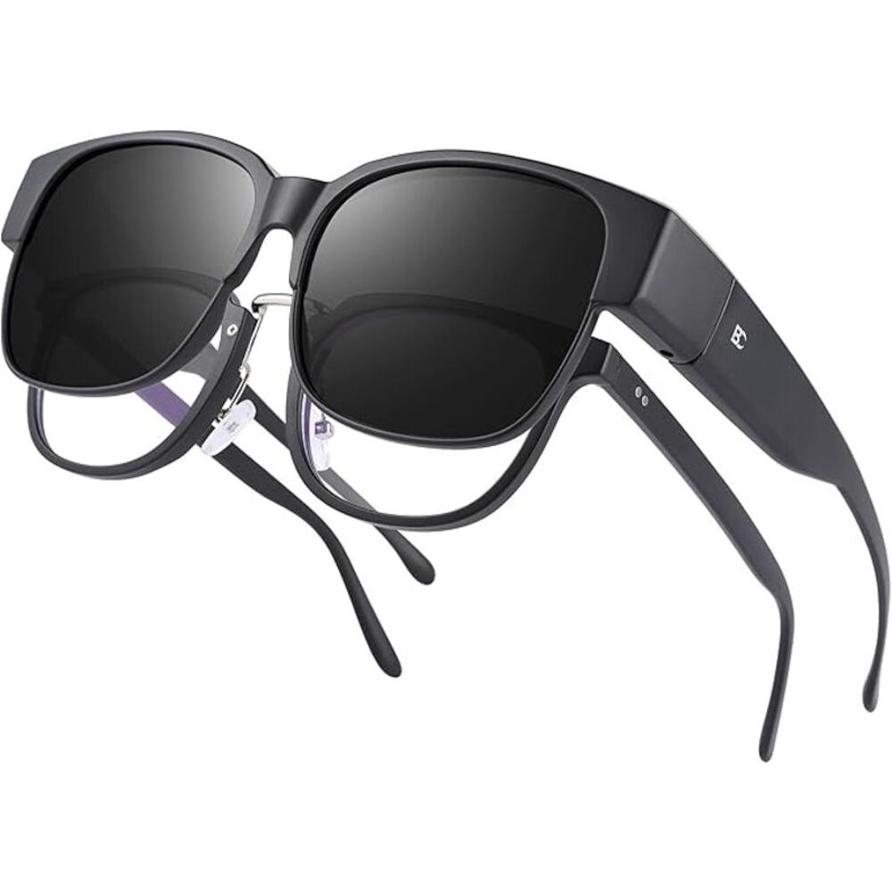 New Bircen Womens Mens Black Polarized Fit Over Glasses UV Protection Sunglasses
